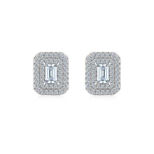A Luxurious And Fashionable Minimalist Jewelry Earring Set Featuring Top-quality Moissanite Stones, Made Of S925 Silver Electroplated With Platinum.